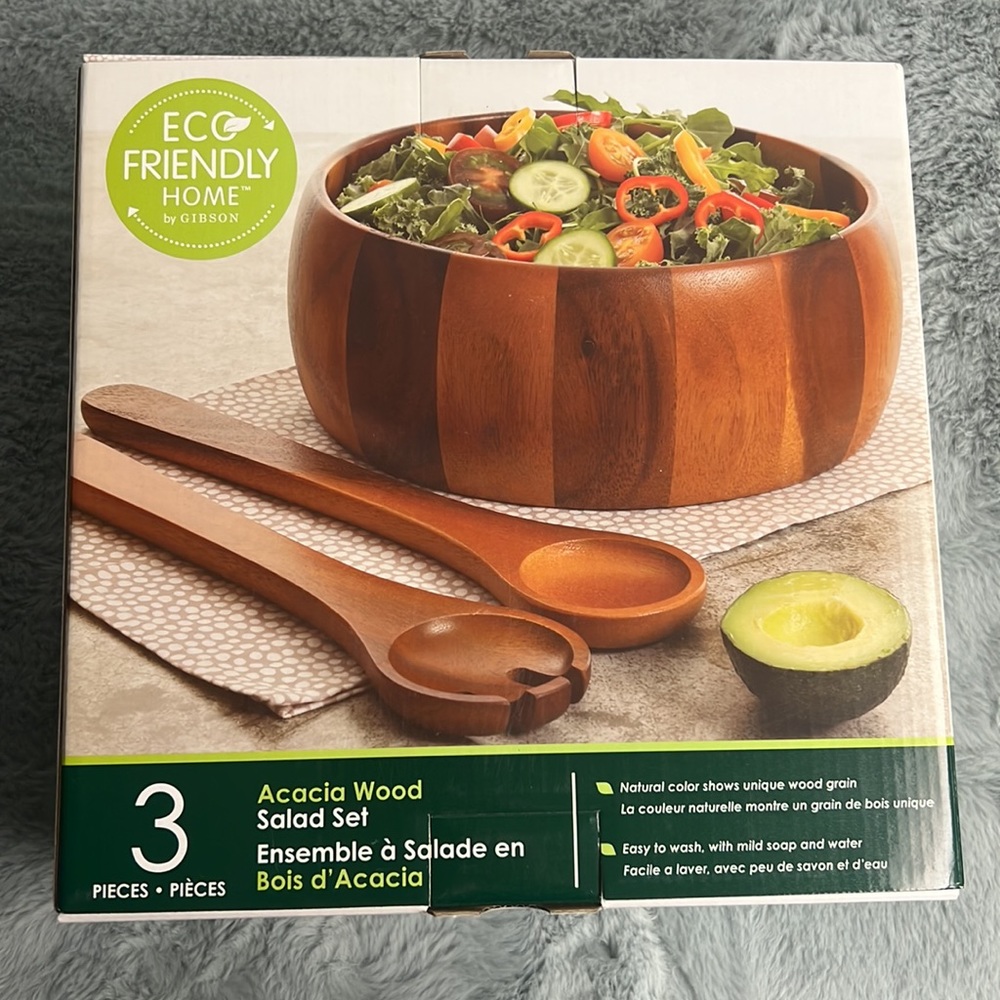 NEW Acacia Wood Salad Set